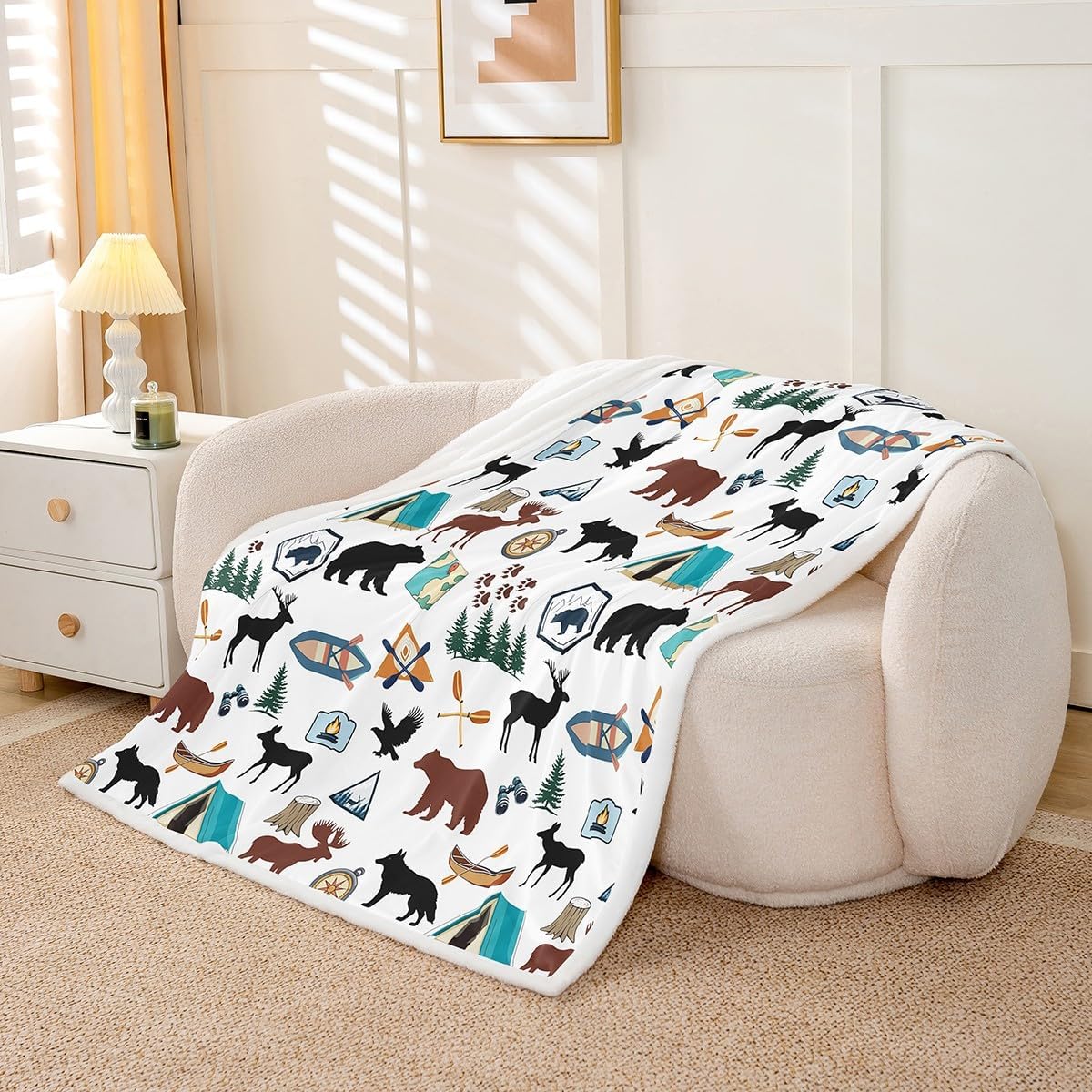 jejeloiu Bear Deer Sherpa Blanket Plush Fuzzy Baby 30"x40" Kids Wolf for Bed Couch Chair Living Room for Boys Girls Teens Camper Wild Animal Hunting Rustic Cabin Country Farmhouse Fleece Throw Blanket
