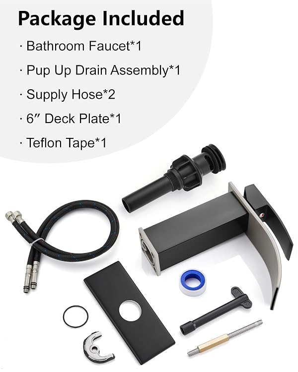 Midanya Waterfall Bathroom Faucet 1 Hole,Brushed Nickel Spout/Matte Black by Midanya - Used condition - Image 9