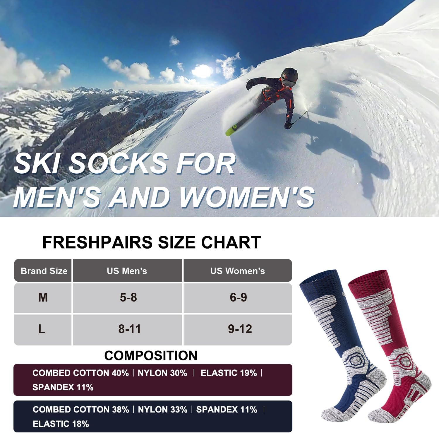 Thermal Ski Socks – Moisture-Wicking, Cushioned, Warm Winter Socks for Skiing & Snowboarding, Cold Weather Socks - Image 3