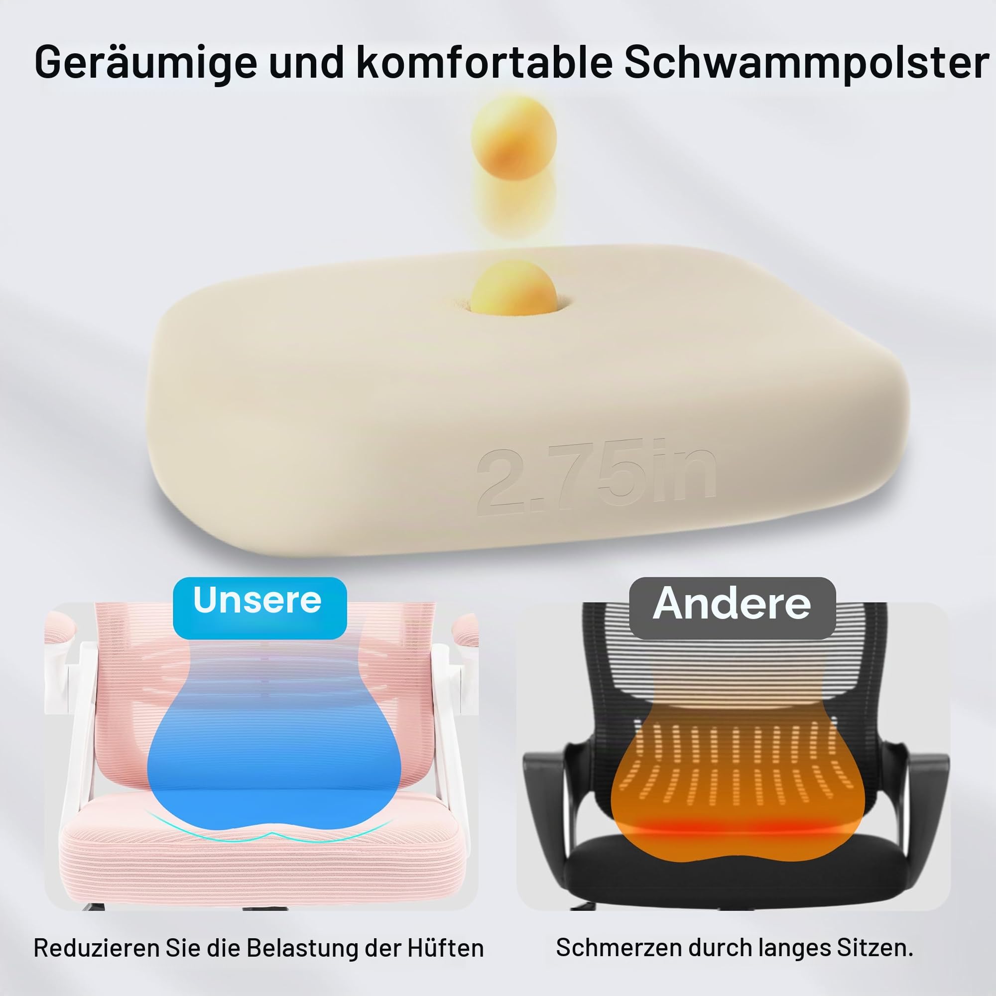 Fizzin Ergonomischer Bürostuhl Rosa Schreibtischstuhl, 150 kg | Mesh Drehstuhl mit gepolsterten klappbaren Armlehnen, verstellbare Lendenwirbelstütze für Büro, Homeoffice und Gaming
