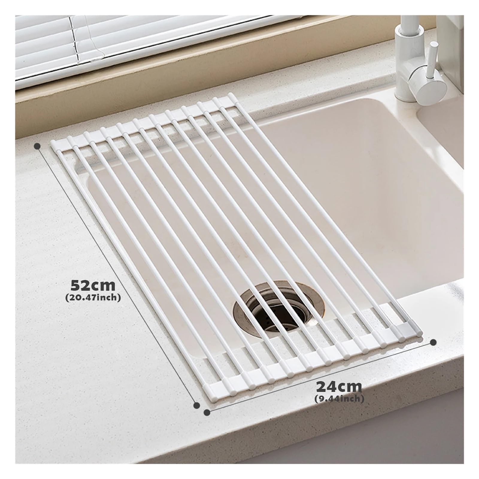 Égouttoir à vaisselle pliable en silicone pour évier de cuisine multi-usage (24 x 52 cm)