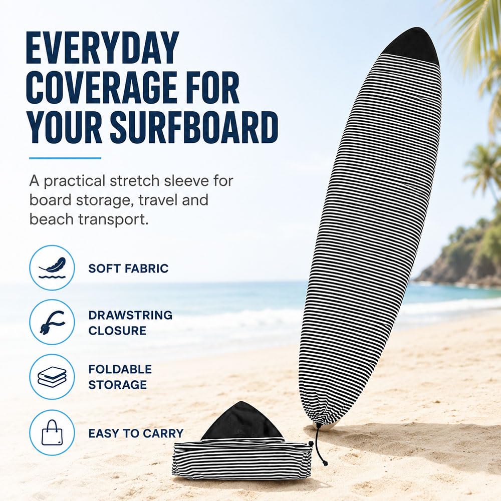 Calza Copri Surf, Tessuto Morbido Elasticizzato a Righe per Pyzel Next Step Up | Tessuto morbido a righe, protezione da polvere e segni leggeri per viaggio e deposito, 1 custodia con coulisse