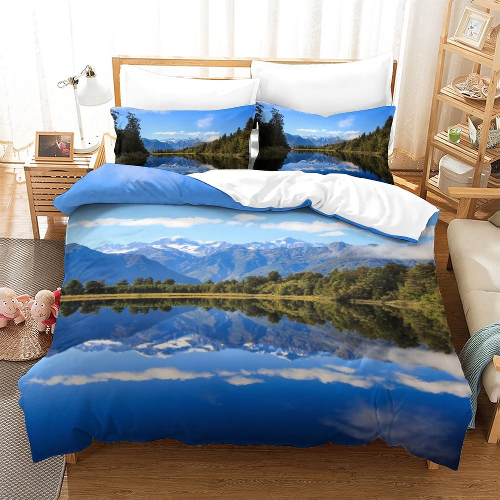 Housse de couette imprimée 3D lin linge de lit 135x200 1 personne
