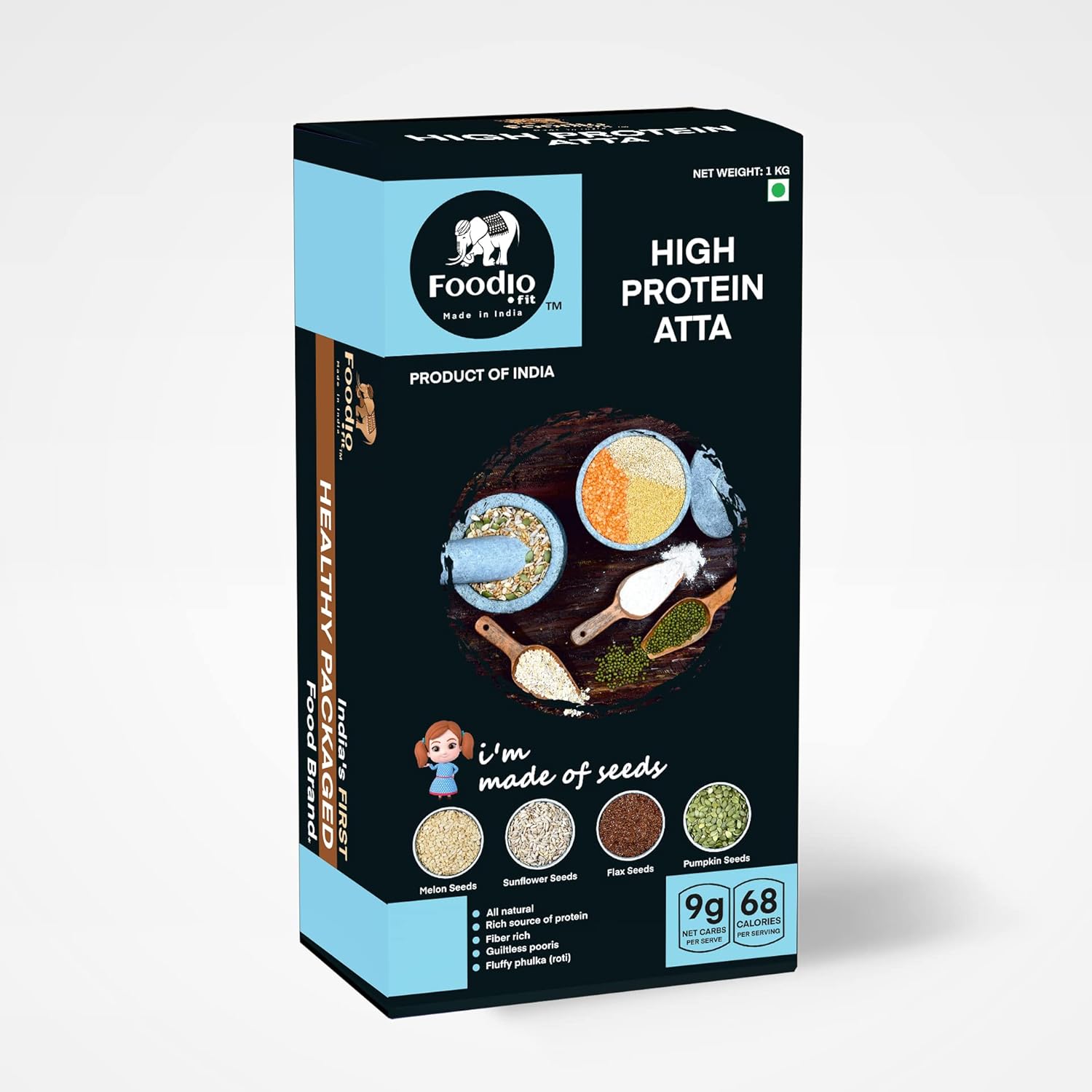 Foodio.fit 100 Natural & Original High Protein Atta Carb/Chapati Multigrain Mix Flour for