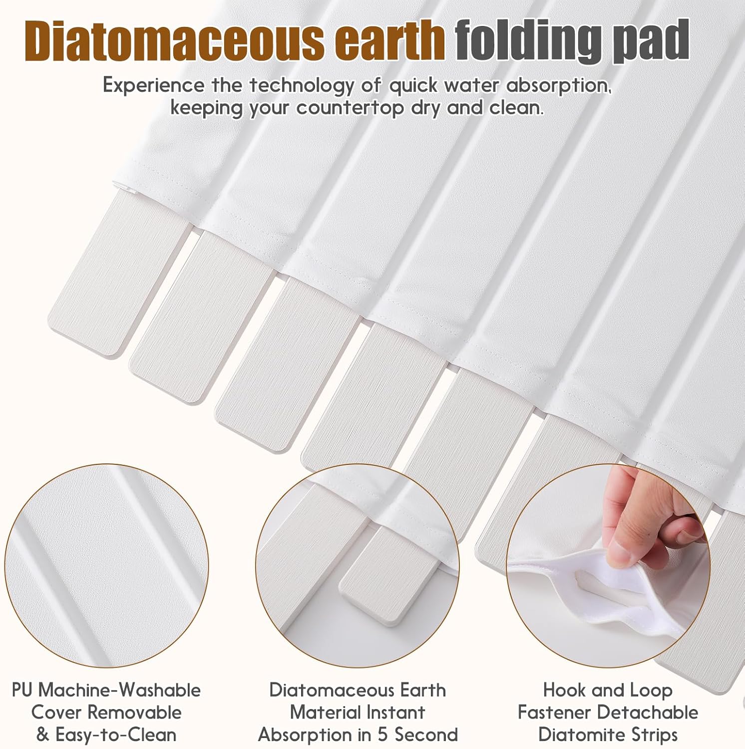 Dish Drying Mat，Stone Drying Mat for Kitchen Counter，Heat Resistant and Super Absorbent Foldable Bath mats,Made of Diatomaceous Earth and Leather.24.8"×15.7" White