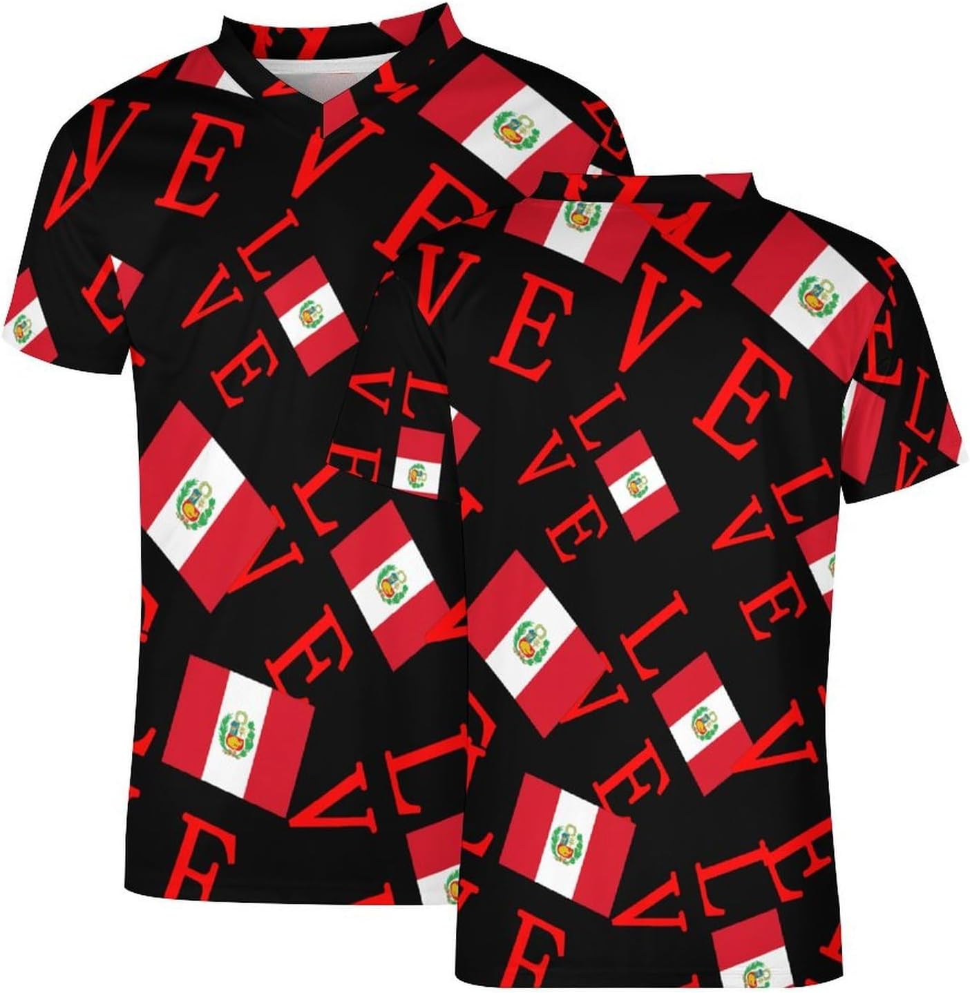 Love Peruvian Flag Men's Running Shirts V Neck Short Sleeve T Shirt Football Jersey Sport Tops 6X-Large