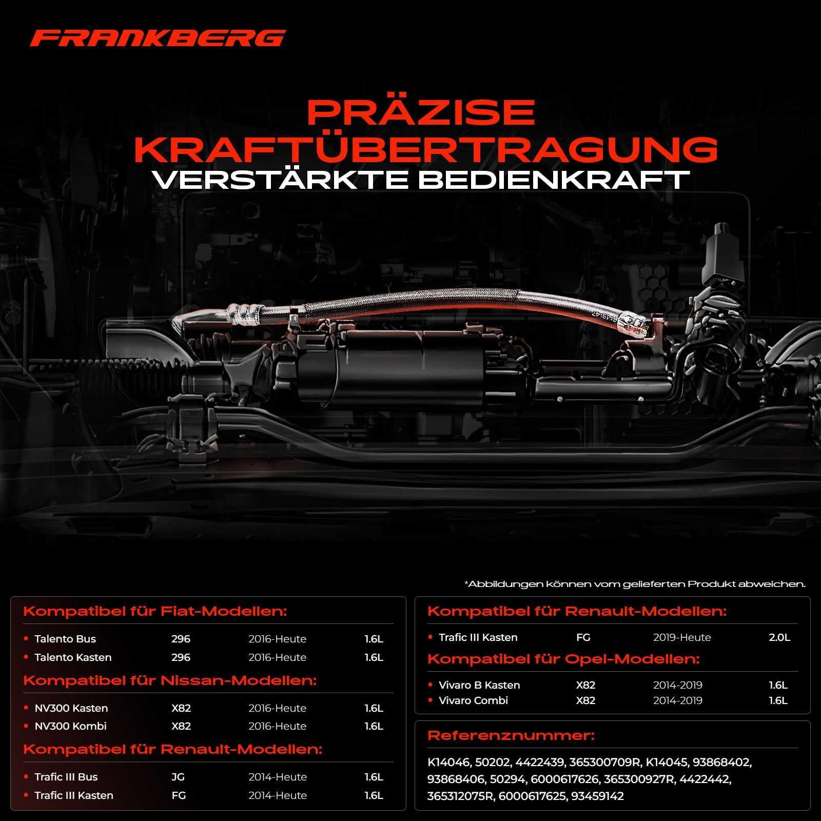 Frankberg 2x Handbremsseile Hinten Kompatibel mit Talento Kasten 296 NV300 Kasten X82 NV300 Kombi X82 Vivaro B Kasten X82 Trafic III Kasten FG Replace# 365312075R