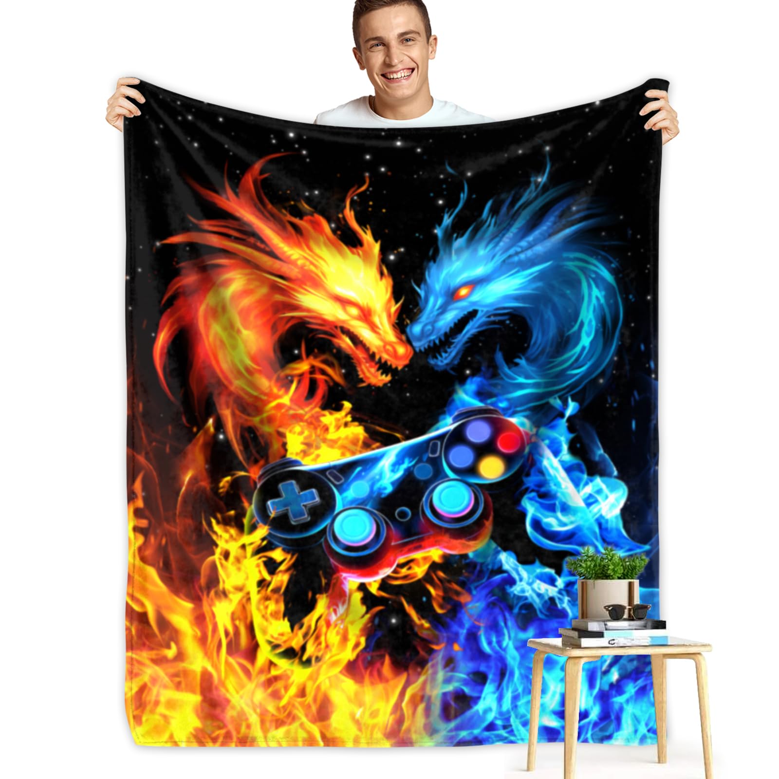 Fire Dragon Gaming Blanket Boys/Men Girls Gamer Gifts for Teen Boy Boyfriend Girls Video Gaming Lover Gifts Gamer Blankets Boys at Work Travel for Video Game 40" x 50" — image 1