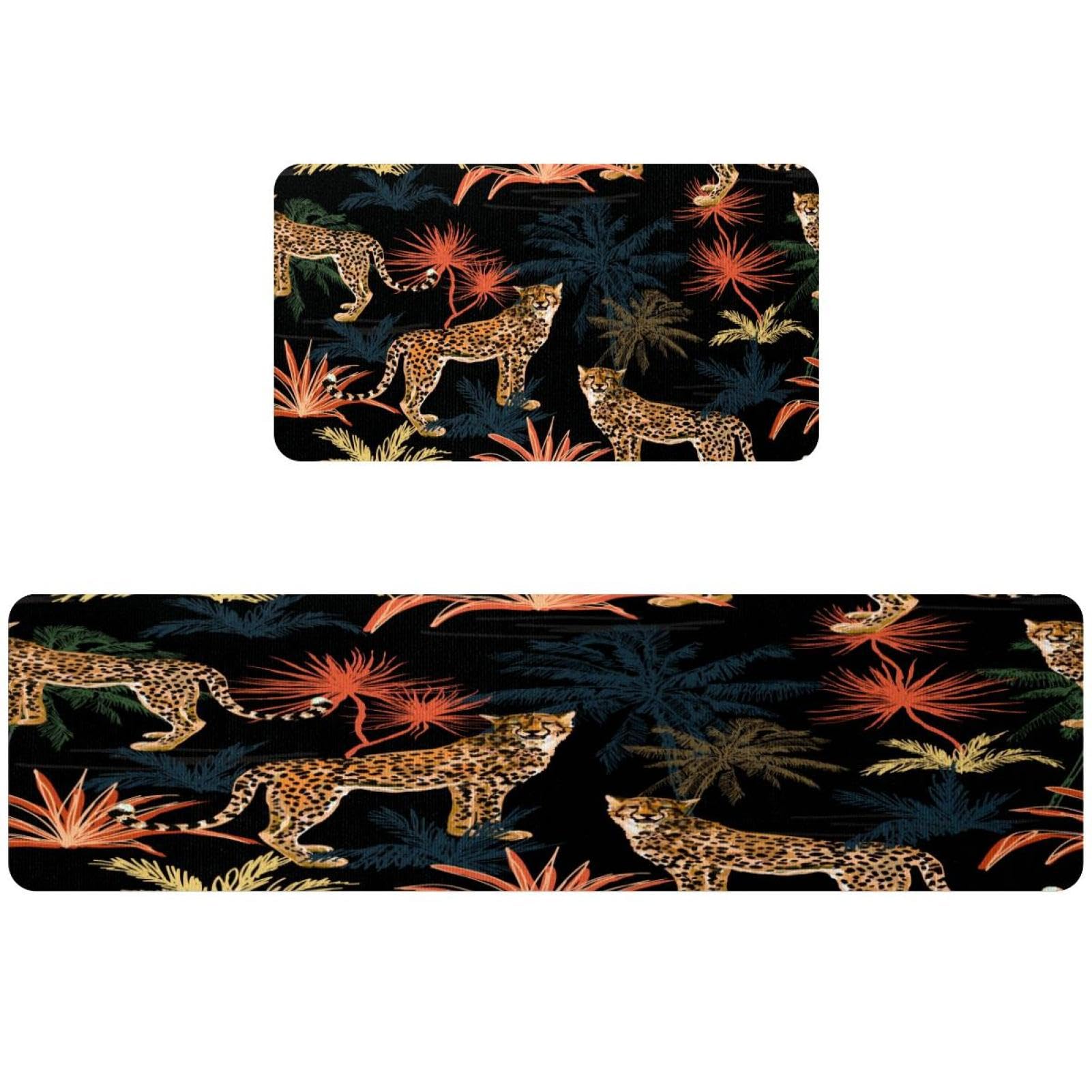 Tapete de cocina antideslizante lavable VAPOKF de leopardo absorbente para lavandería