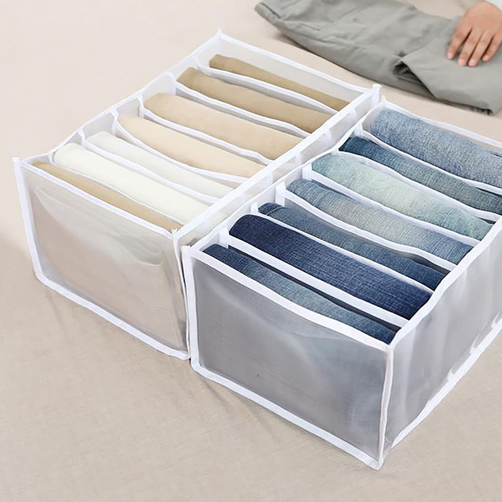 2 Contenitori Pieghevoli Per Vestiti - Organizer Con 7 Scomparti - Grigio - Per Jeans, Magliette, Intimo - Foto 6