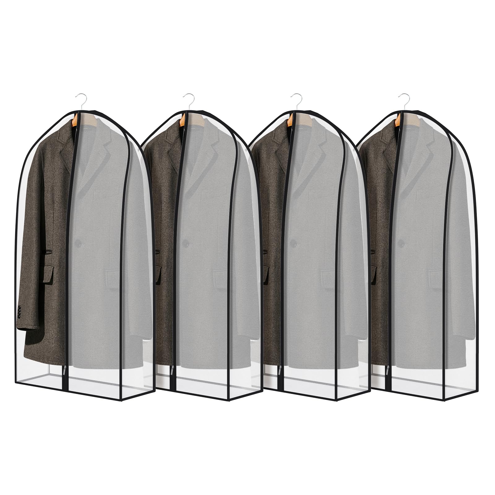 Zilink Bolsas de ropa transpirables para abrigo de cuero de 43 pulgadas, bolsas de traje para almacenamiento en el armario, fundas sedosas para colgar ropa con refuerzo de 7 pulgadas, sin arrugas para