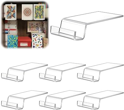 ReliThick 6 Pcs Acrylic Book Stand for Display Clear Bookshelf Display Holder Easel No Ledge Collector Stand for Library Tablets Album Postcard Comic Artworks CD Magazine Notebook