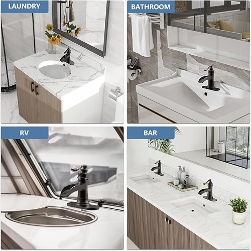 Miniatura 3 de Homevacious Grifo de baño, grifo de cascada, bronce aceitado de una sola manija, lavabo de 1 agujero o 3 agujeros, grifo mezclador de lavabo con