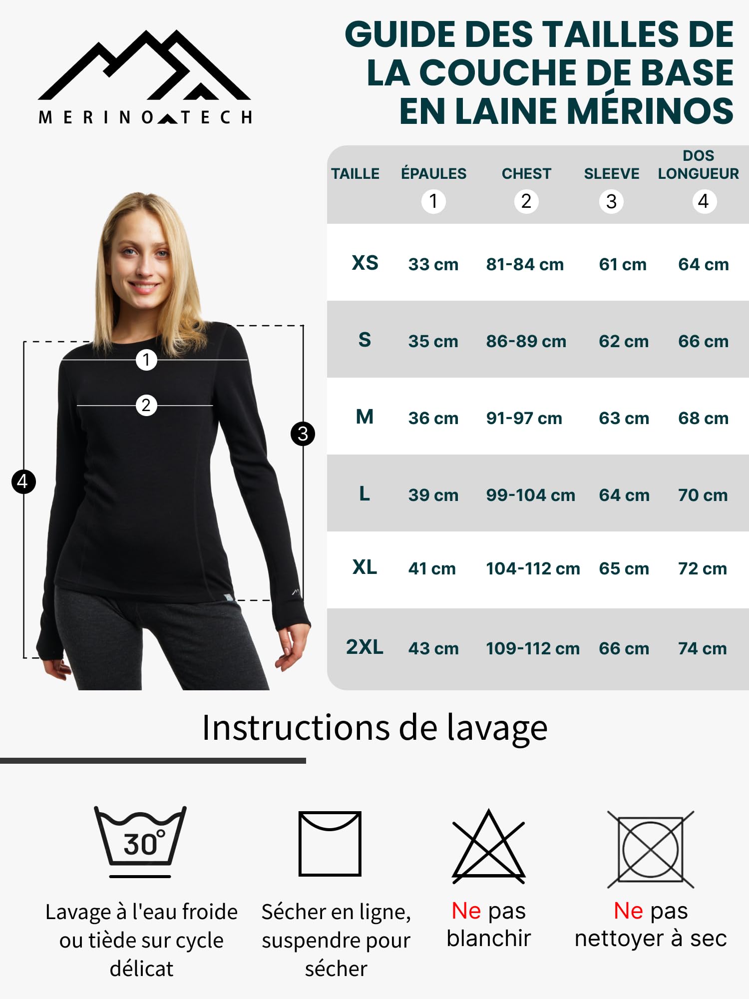 Merino.tech Chemise Femme Laine Merinos - Haut Thermique Femme 100% Laine Merinos Lourd, Moyen, Léger avec Chaussettes