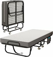 VKXK Folding Bed with 4" Memory Foam Mattress, 75x31" Portable Cot Rollaway Guest Bed for Adults, Metal Frame, Side Storage, 350lbs Capacity