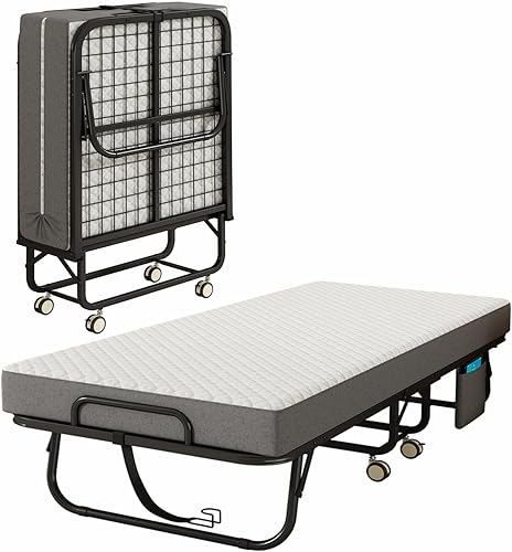Cama plegable con colchón para adultos, cama plegable tamaño cuna portátil de 75 x 31 pulgadas, cama plegable con marco de metal con colchón de