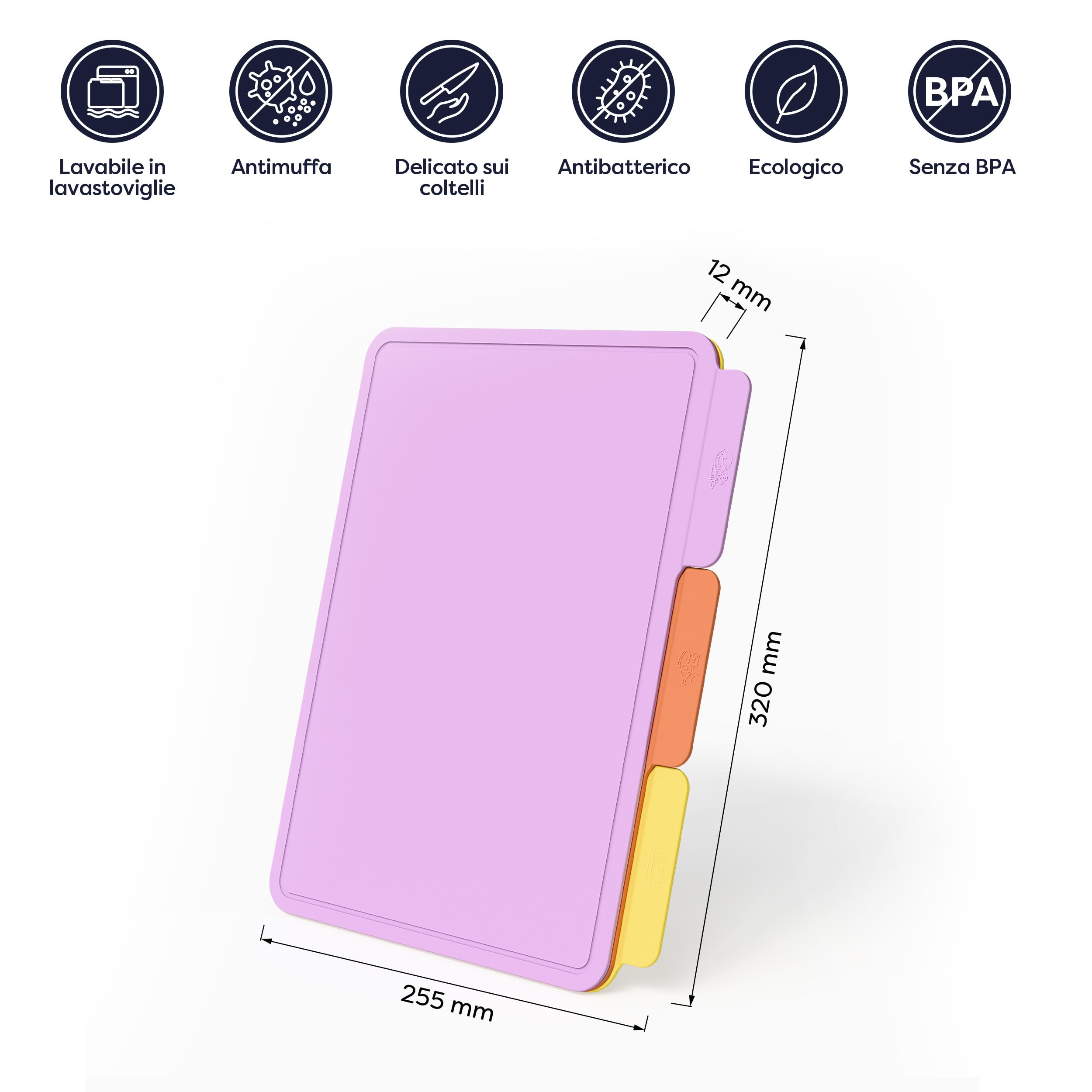 Ciarra Set di 3 Taglieri Cucina in Plastica Flessibili in TPU con Scanalatura, Antibatterici, Senza BPA, Superficie Antiscivolo, Lavabili in Lavastoviglie