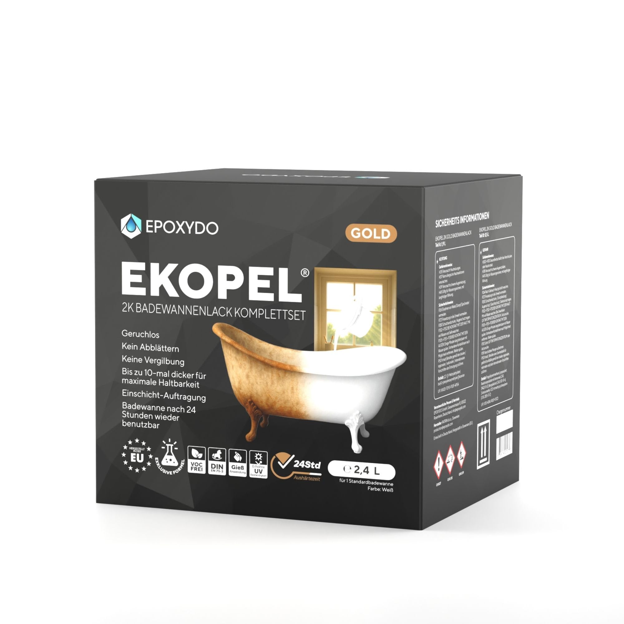 EKOPEL Vernice per vasca da bagno oro 2 K. Inodore. Uno strato spesso e liscio. Tempo di indurimento 24 pezzi (3,35 kg (vasca fino a 1,7 m di lunghezza), bianco)
