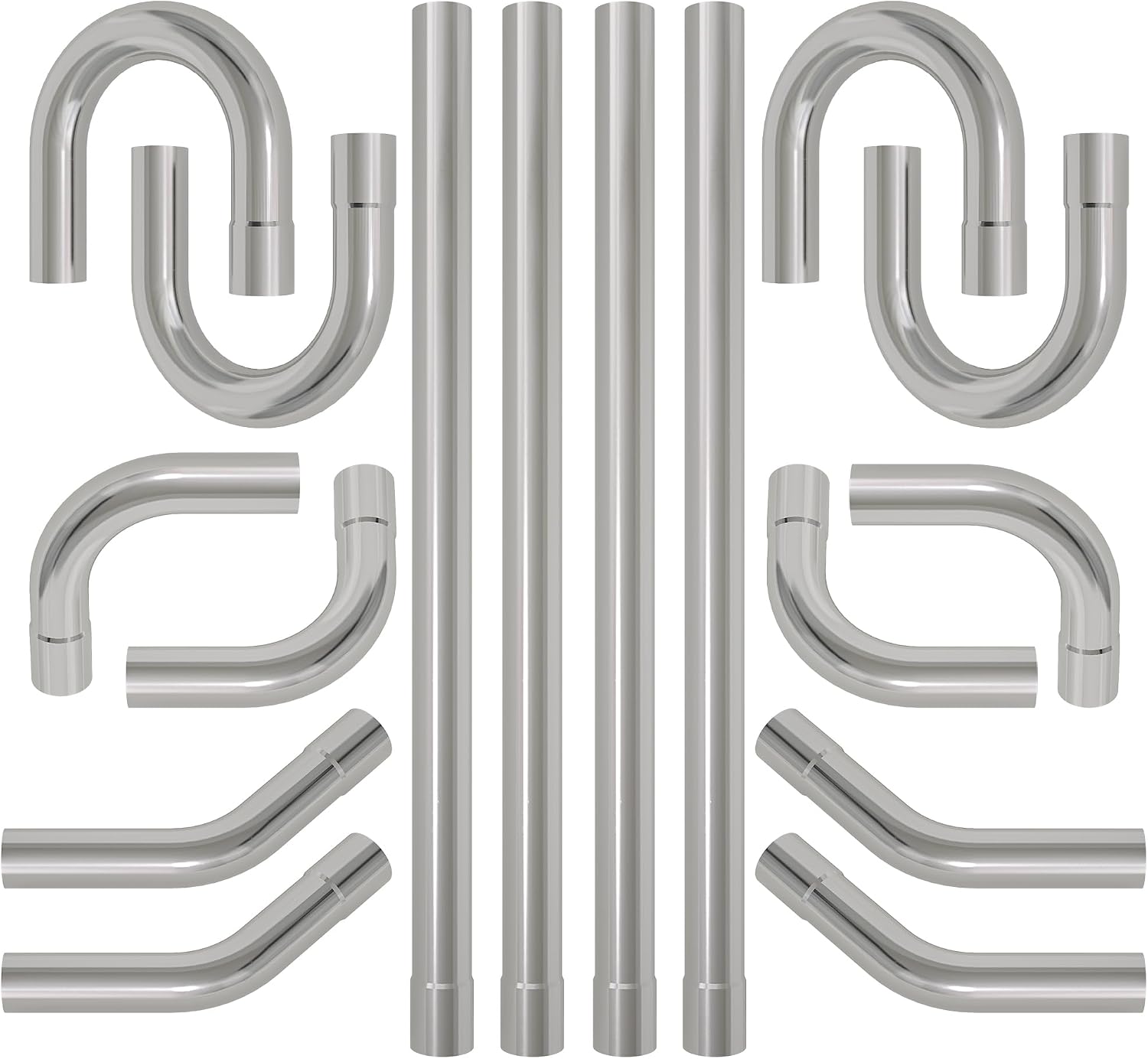 16 Pcs 2.5 Inches Mild Steel DIY Exhaust Pipe Kit - Includes Diameter Straight, 90/45 Degree Pipes, and U-Bends, Customizable Exhaust System Components, Universal Fit (16 Pcs, 2.5 Inches)