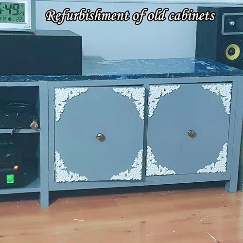 Miniatura 8 de MUXSAM Paquete de 4 calcomanías de esquina talladas de madera sin pintar, adornos retro para puerta, armario, cama, pared, repisa, espejo, armario,