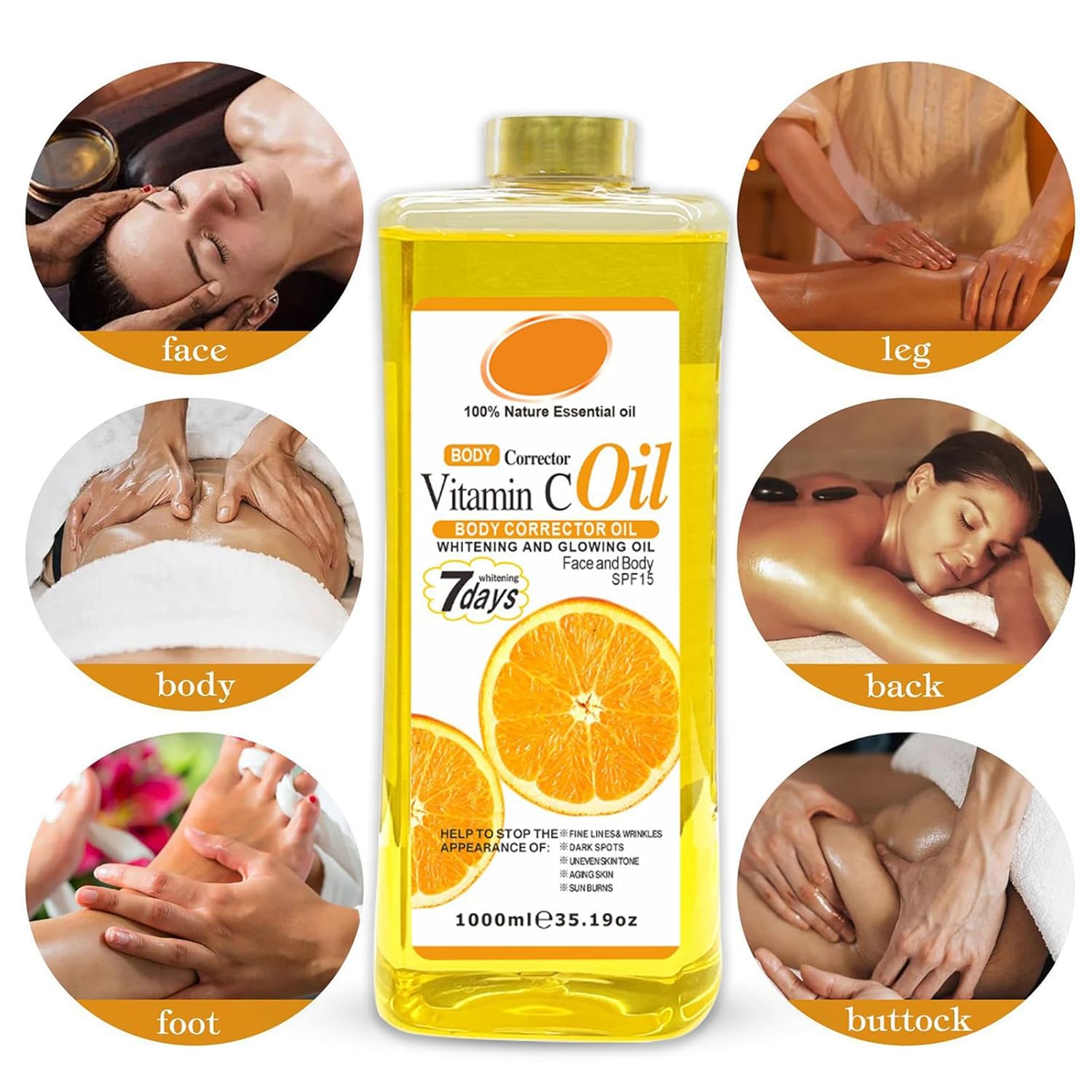 Veetgold Vitamin C Body Oil, 1000ml Body Corrector Oil, for Face and Body All Skin Types with Sunscreen spray (1000)