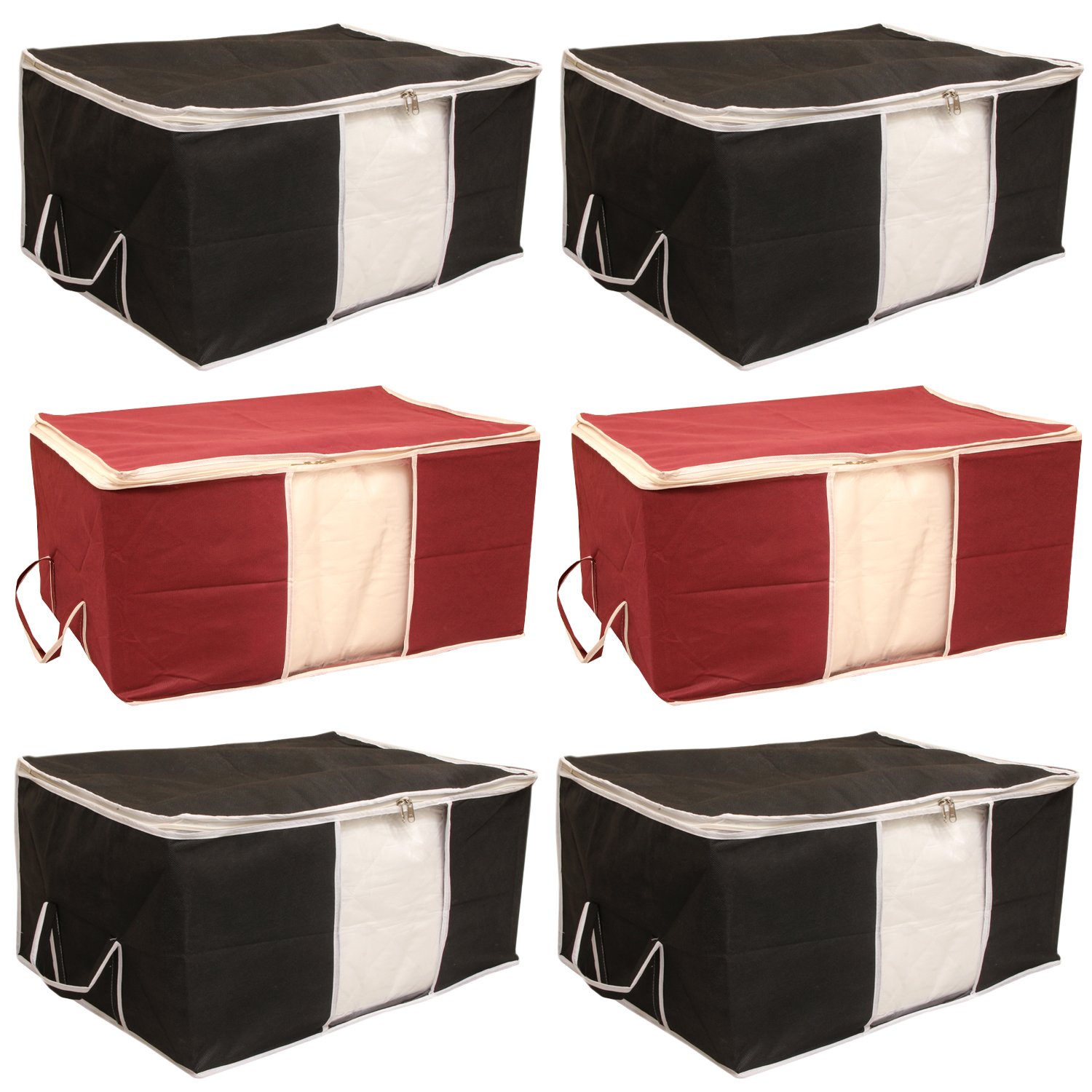 Kuber Industries 6 Piece Non Woven Underbed Storage Organiser Set, Extra Large, Maroon and Black