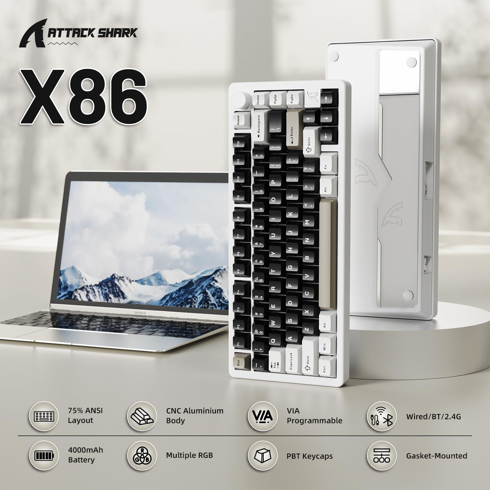 Amazon.com: ATTACK SHARK X86 75% Wireless Mechanical Keyboard