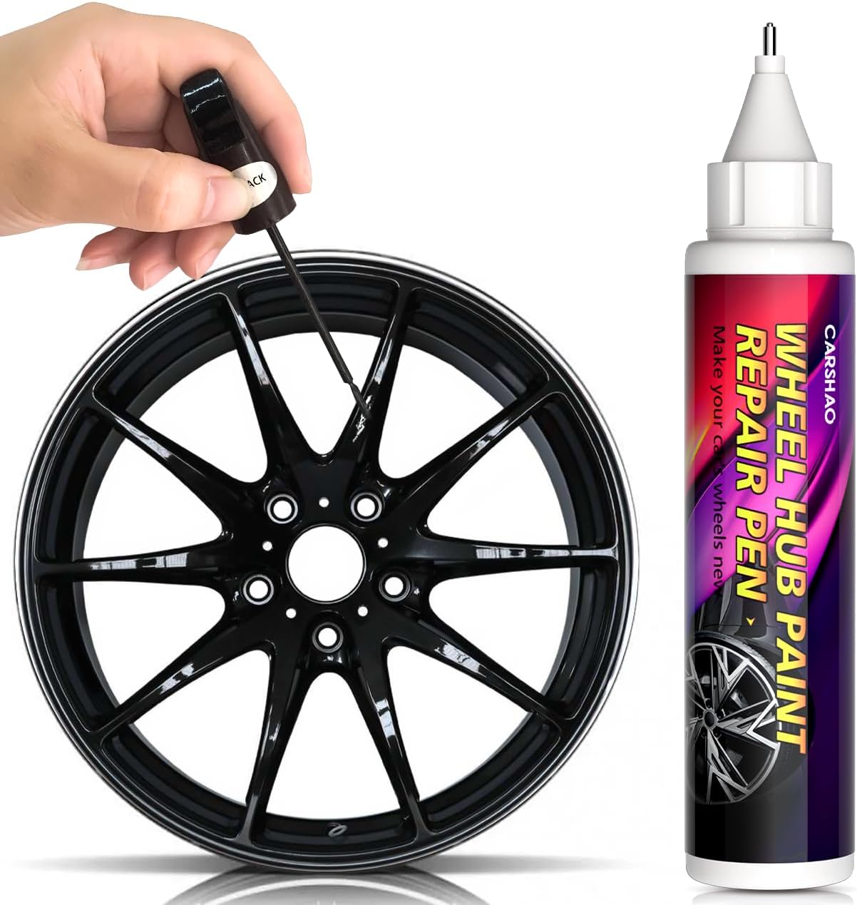Touch Up Paint Wheel Scratch Fix Cars Rim Scratch Repair Pen Portable Quick And Easy for Car Wheel (Black)