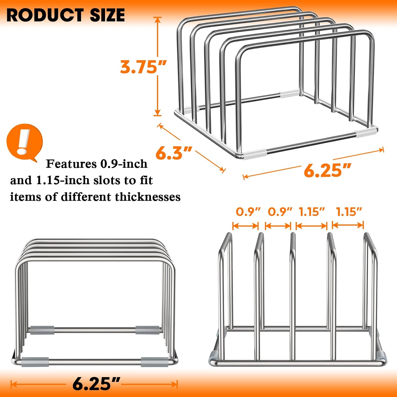 304 Stainless Steel Cutting Board Organizer Rack – Rustproof Compact 4-Slot Holder for Thin Cutting Boards and Plates – Premium Kitchen Storage Solution for Countertops and Cabinets - Image 2