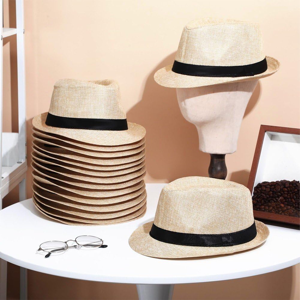 Chapeaux Fedora en Paille À Bord Court, Chapeaux De Panama Unisexes, Casquette De Jazz, Chapeau De Plage, Cadeau De Fête De Mariage pour Les Invités, 6 Pièces/Ensemble