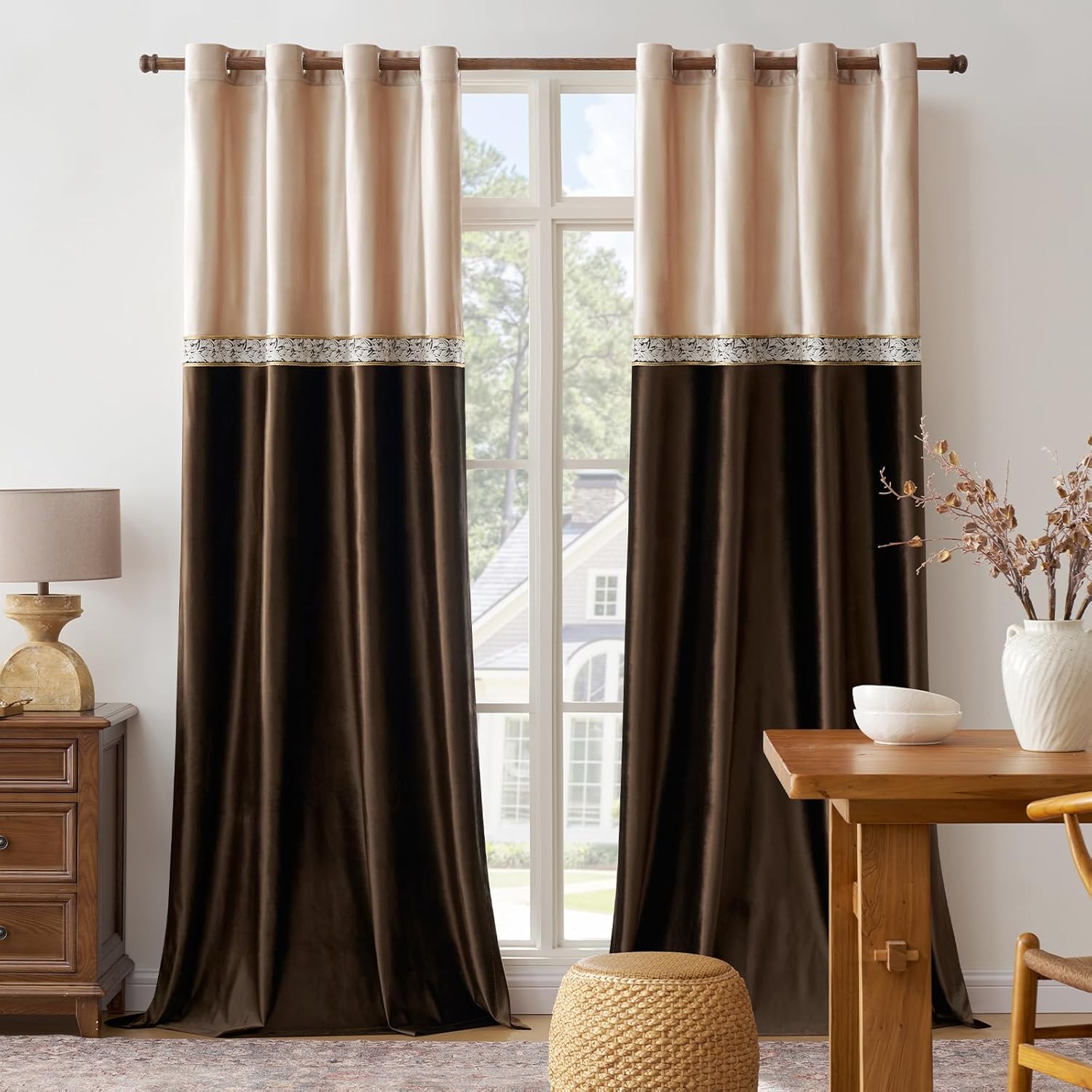 GIGIZAZA Velvet Curtains for Living Room: 2 Panels Set 84 Inches Brown Champagne Drape - Window Treatment Vintage Thick Soft Curtain Bedroom Blackout Elegant Drapes