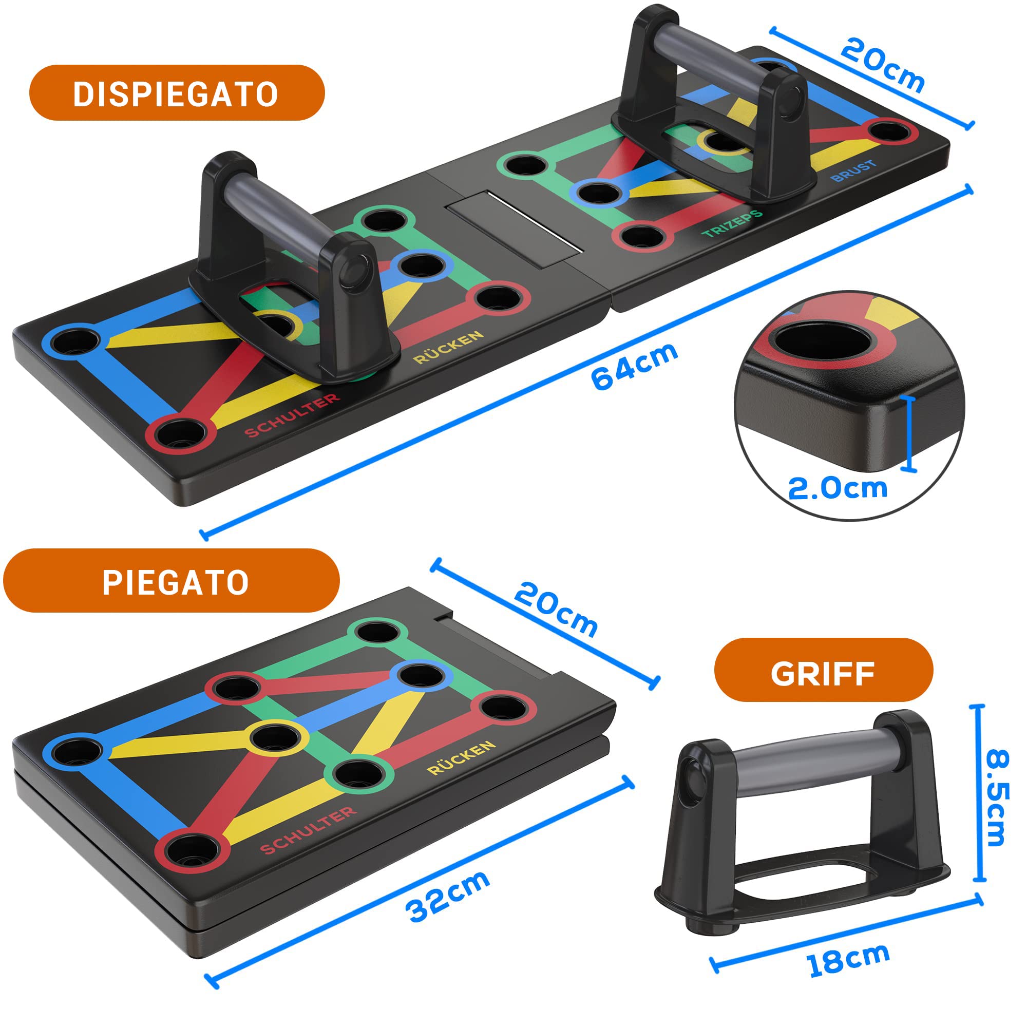 Unipampa Tavola per Flessioni Multifunzione, Push Up Board Staccabile Portatile, Tavola Push-up con Maniglia Push Up, 2 Corde di Trazione, per Uomini Donne Allenamento Fitness Petto Esercizi Muscolar