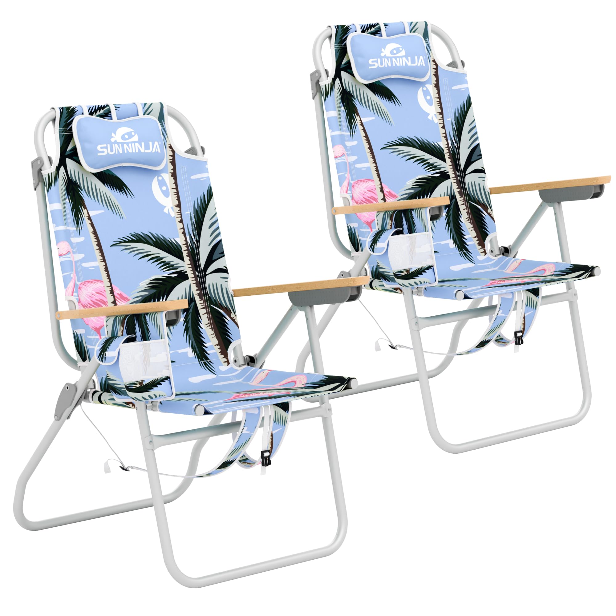SUN NINJA Folding Beach Chair for Adults with 17" seat Height - 2pc