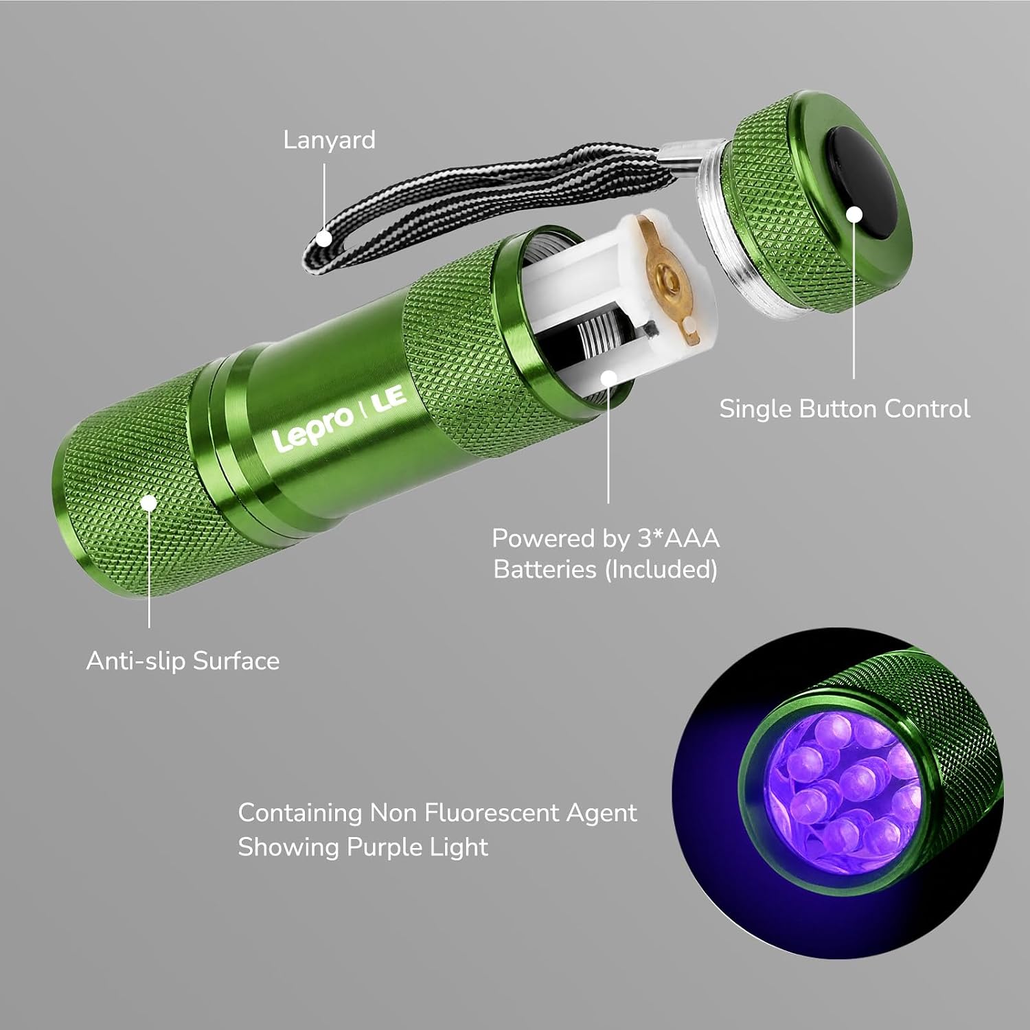 Lepro 365nm UV Flashlight, Small Portable Black Light Detector for Invisible Ink Pens, Dog Cat Pet Urine Stain, AAA Batteries Included image 5