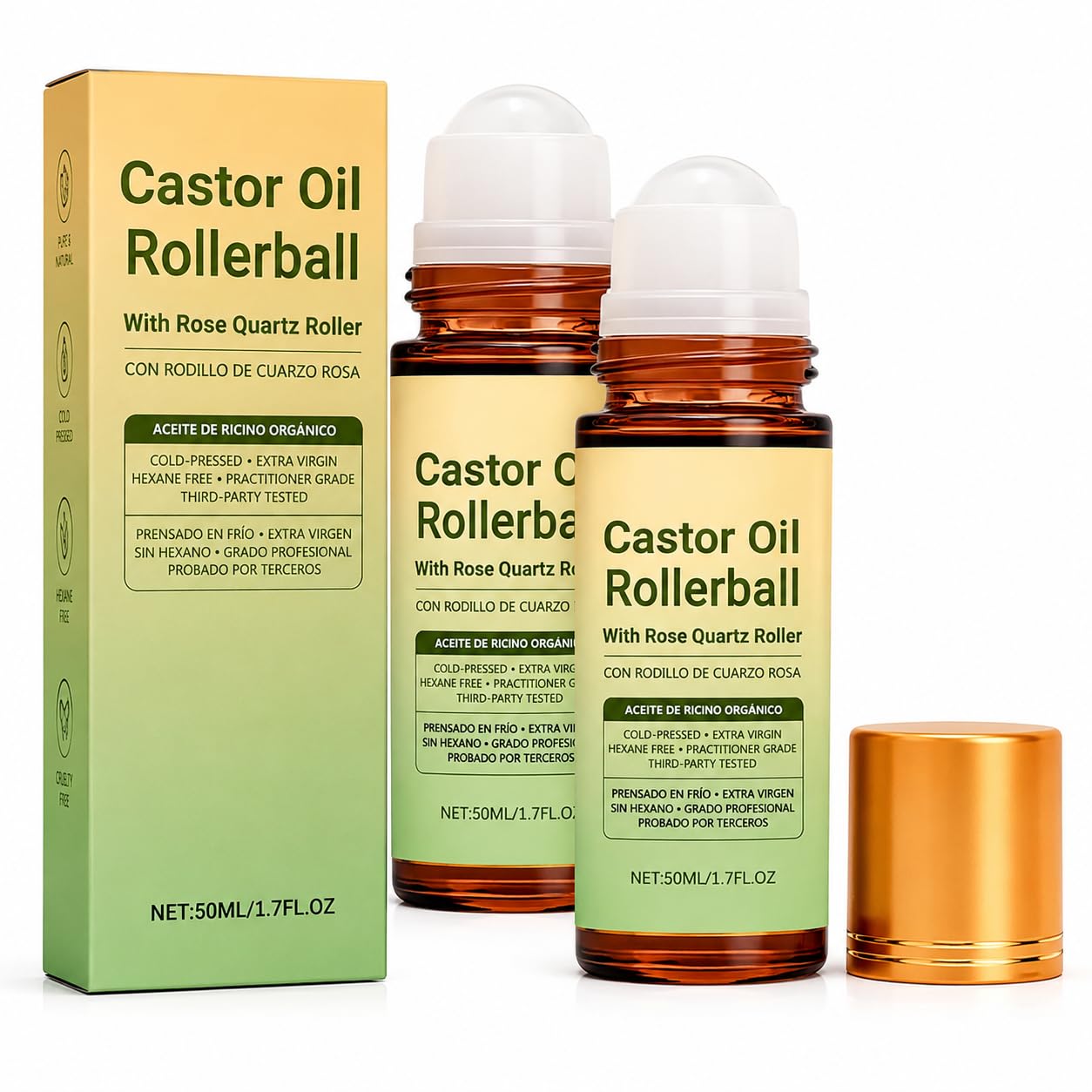 Organic Castor Oil Rollerball with Rose Quartz Roller 50ml, Pack 2-image-24