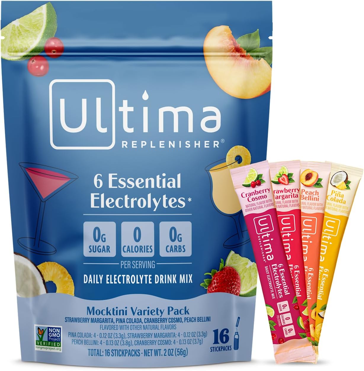 Ultima Replenisher Daily Electrolyte Powder – Mocktini Variety Pack, 16 Stickpacks – Zero Sugar Hydration Packets with 6 Electrolytes and Minerals – Sugar Free, Plant Based & Keto Friendly Drink Mix