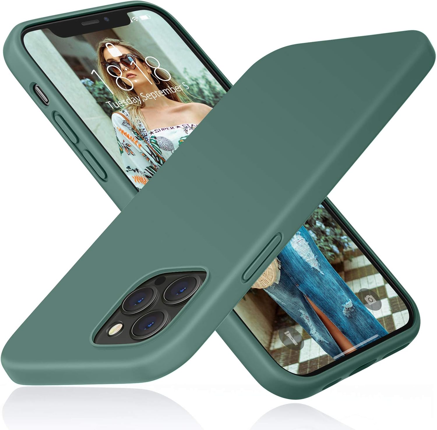 DTTO Compatible with iPhone 12 Pro Max Case, Full Covered Silicone Rubber Cover [Enhanced Camera and Screen Protection] with Honeycomb Grid Cushion for iPhone 12 Pro Max 6.7" 2020-Midnight Green