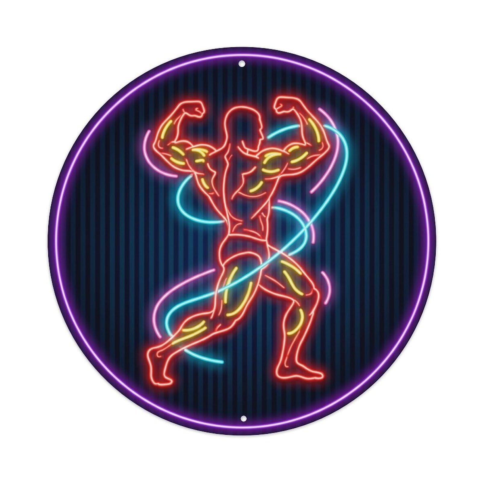 Vintage Faux Neon Gym Retro Bodybuilding Contraction Metal Tin Sign