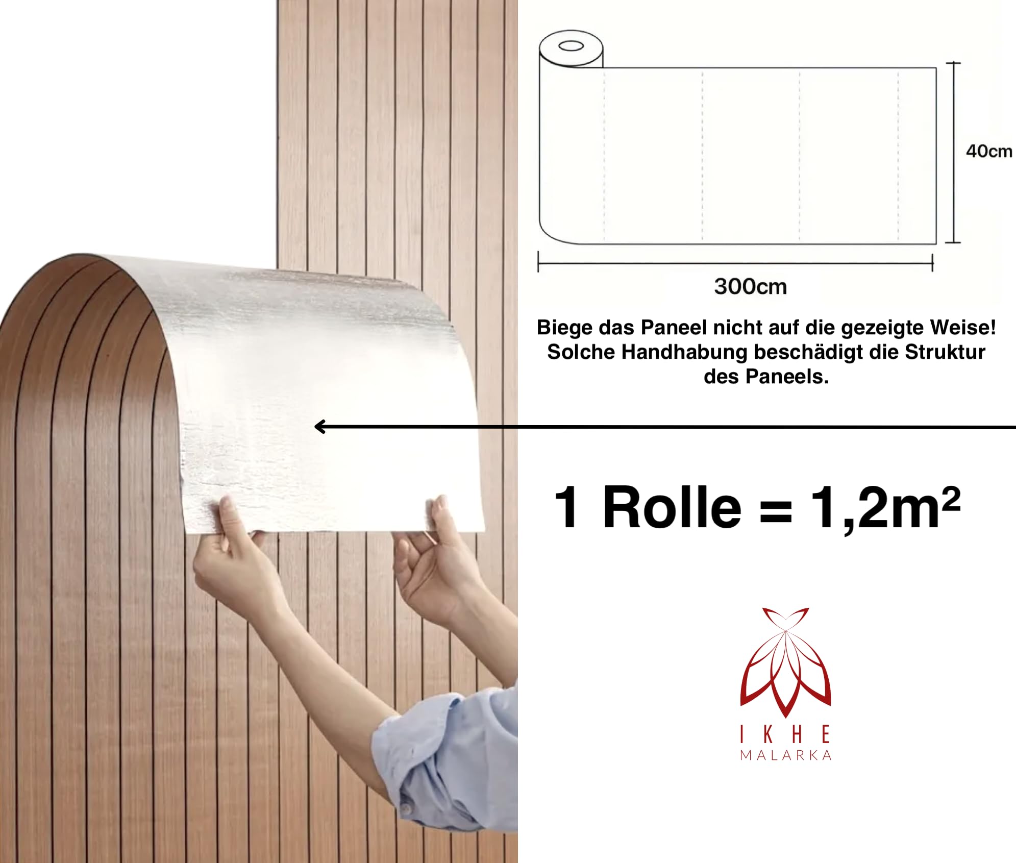 Lamelles décoratives auto-adhésives en rouleau [aspect bois] – 40x300 cm – Revêtement mural en mousse PE + PVC, hydrofuge et résistant aux chocs – Panneaux muraux 3D, épaisseur : 2,8 mm, 1,2 m² (R01)