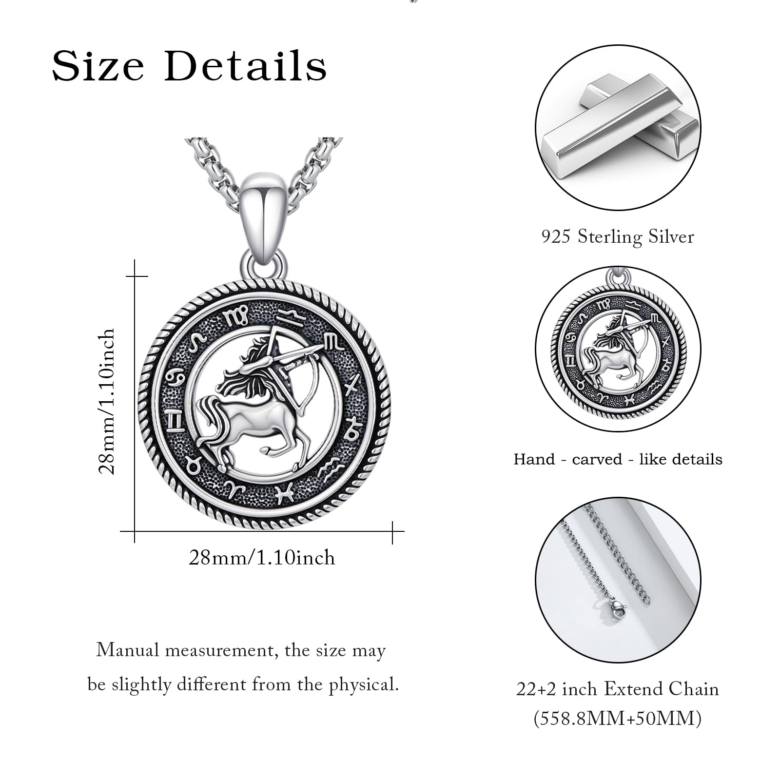 12 Sternzeichen Anhänger Halskette 925 Sterling Silber Oxidiert/Gold Anhänger Sternzeichen Kette Astrologie Schmuck Geburtstag Geschenke für Männer Frauen, mit Edelstahlkette