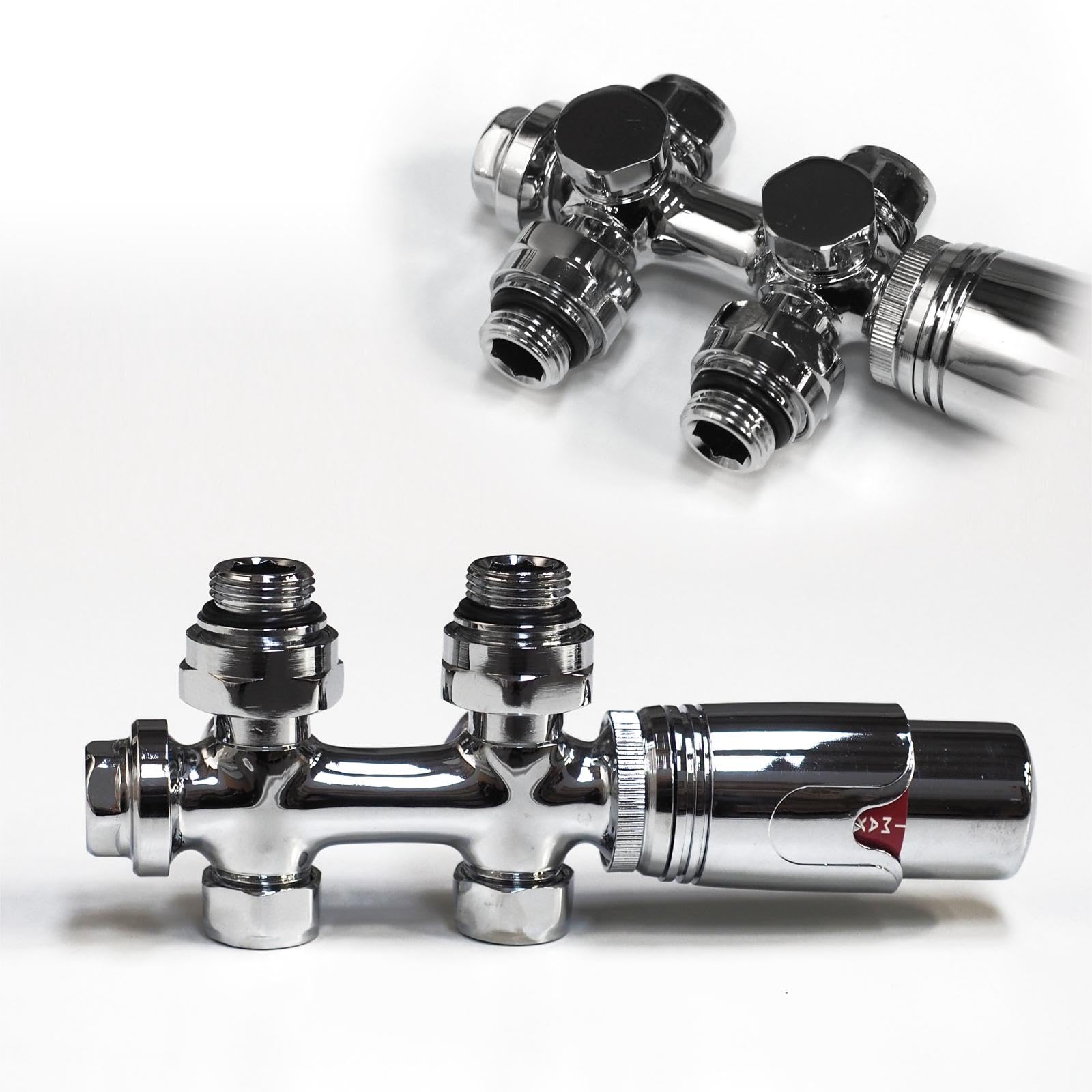 WITEN&NOCK Set multiblocco per radiatore, collegamento centrale, raccordo a distanza mozzo, 50 mm, blocco termico, valvola termostatica per radiatori, accessori per il riscaldamento (cromato)