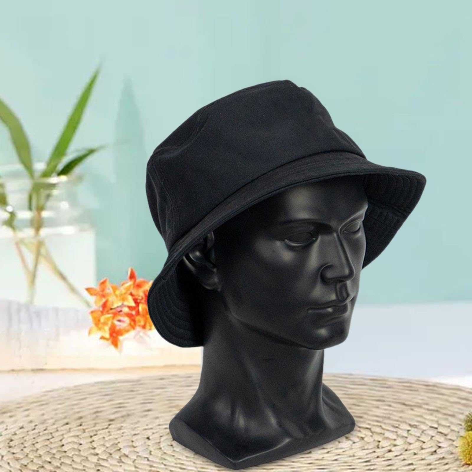 Testa di Manichino Modello per Vetrina Supporto per Accessori Testa Espositiva Porta Parrucche con Fondo Stabile Adatta per Negozi E Centri Estetici, Nero Opaco