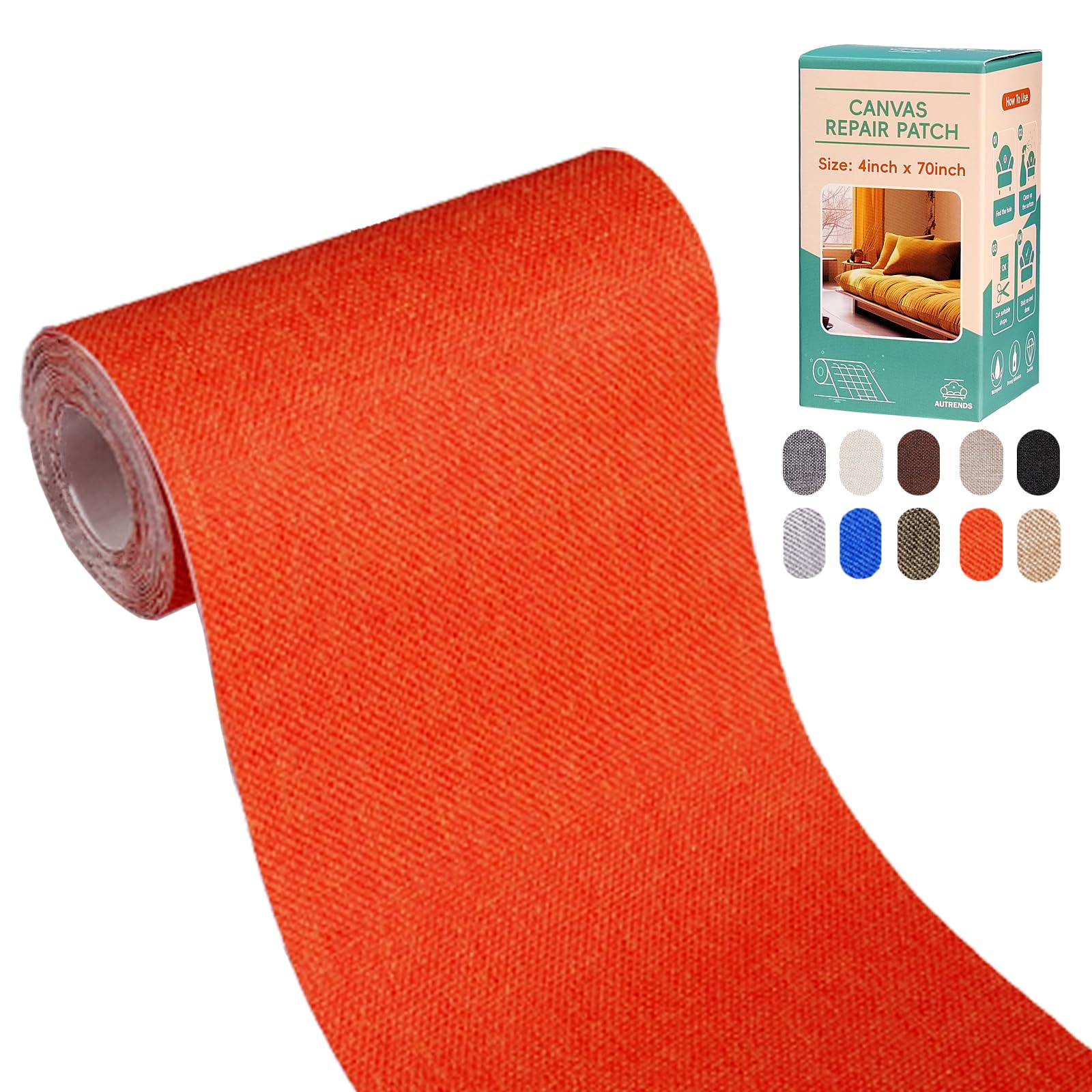 Autrends Canvas Repair Tape,Fabric Repair Patch,4×70 Inches,Outdoor Gear Patch, Waterproof,Self-Adhesive for Repairing Boat Covers,Tents,Sofas,Patio