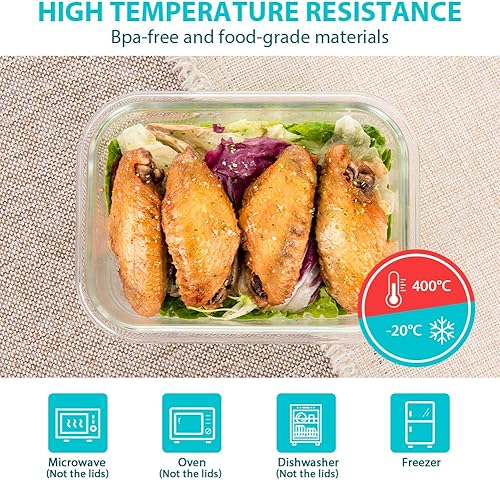 Miniatura 3 de Bayco Contenedores de vidrio para almacenamiento de alimentos con tapas, 24 piezas, recipientes de vidrio para preparación de comidas, cajas Bento