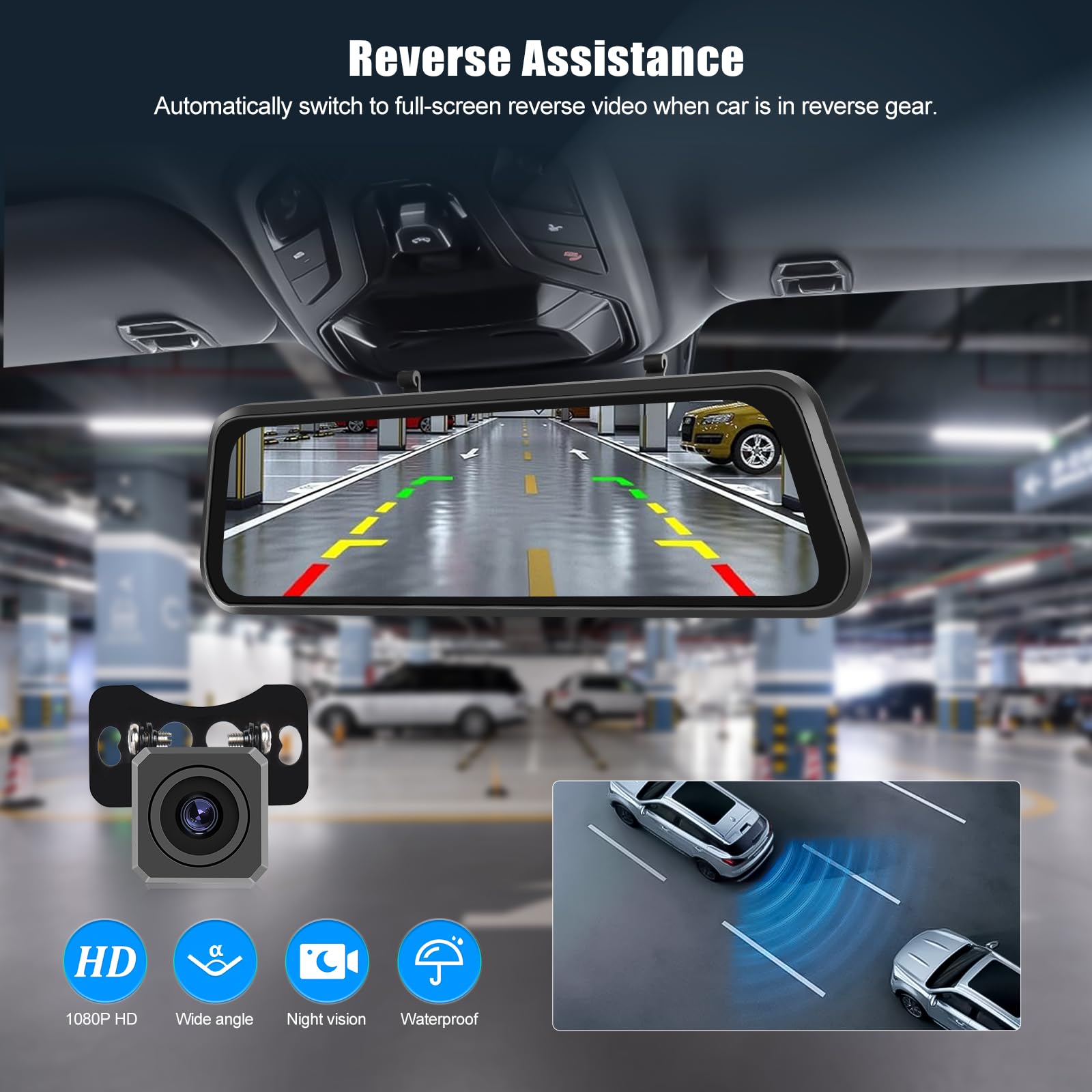 OiLiehu 9,66 Pollici Touchscreen 4K HD Mirror Dashcam con Telecamera Posteriore WiFi Dash Cam per Auto con G-Sensor/WDR/LCA/BSD/Monitor Parcheggio/Registrazione in Loop/Grandangolo 150°/Visione Nott