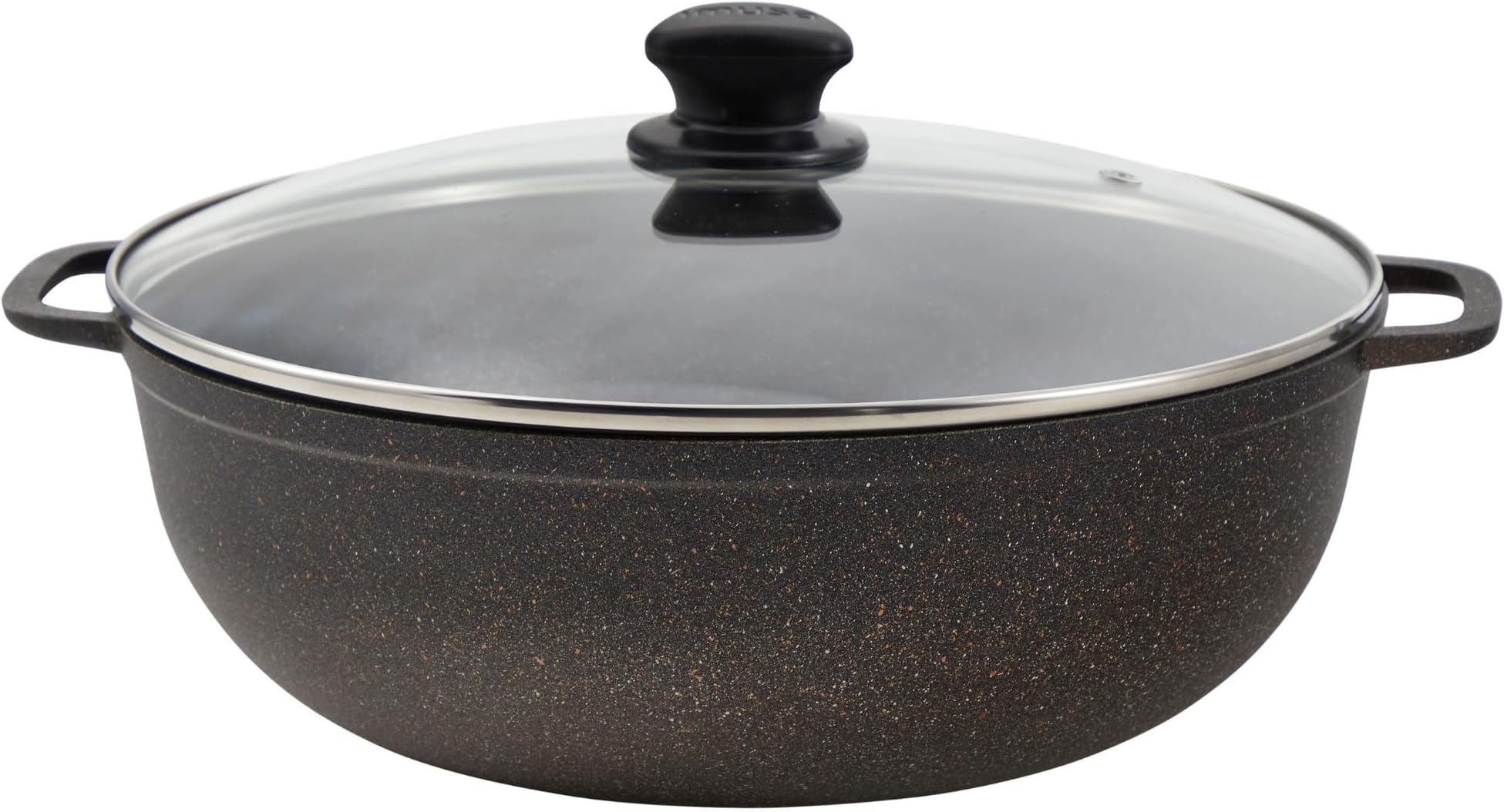 IMUSA 7qt Fuzion Cast Aluminum Bronze Speckled Nonstick Caldero with Glass Lid, Black - 30cm