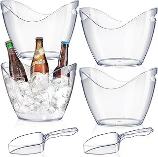 Ice Bucket Beer Bucket Beverage Tub, 4 Pcs 4 Liter Acrylic Wine Bucket Drinks Ice Bucket, Great for Home Bar Party Club Restaurant Camping, Chilling Beer, Champagne Wine, and Barware Accessories(4L)