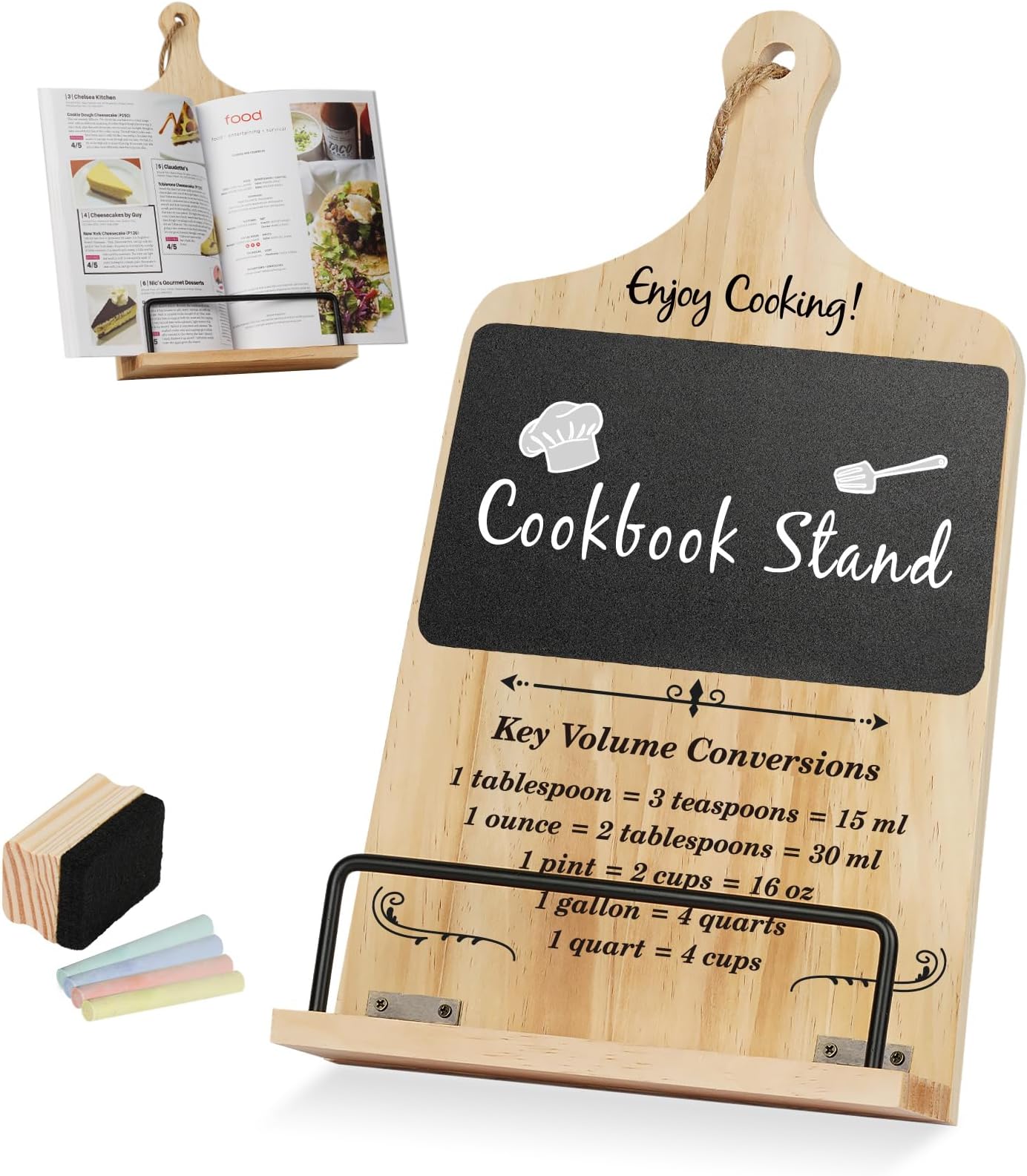 Cookbook Stand with Chalkboard Eraser, Birthday Gifts for Women Mom Wife Grandma, Kitchen Baking Gifts for Woman, Recipe Book Holder Stand, Present Birthday Gift Ideas, Cookbook Holder