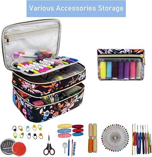 Miniatura 5 de Bolsa de coser, organizador de almacenamiento de costura, cesta de costura de doble capa, organizador de accesorios de costura grande, organizador