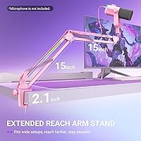 Vista 8 de FIFINE Brazo de brazo de micrófono, soporte de brazo de micrófono ajustable de metal con botón RGB, adaptador de tornillo de 3/8 a 5/8 pulgadas